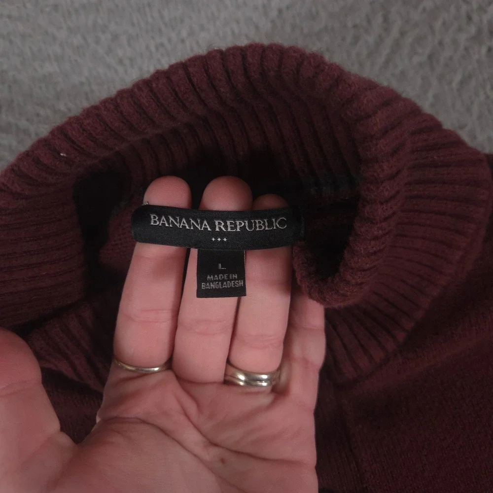 Banana Republic Sweater Mens Large Factory Button Mock‎ Neck Cotton Wool Blend